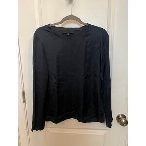 Nili Lotan Satin Navy Blue Small Minimalist Dark academia luxury Long Sleeve Top